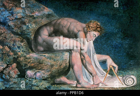 NEWTON, Sir Isaac (1642-1727). Fisico, matematico e astronomo inglese. Scopritore della legge di gravitazione universale. Ritratto realizzato nel 1795 da William Blake (1757-1827). La Tate Gallery. Londra. In Inghilterra. Foto Stock