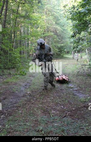 Il personale Sgt. Kenwyn Peters da Tinton Falls, New Jersey, assegnato alla 289a Polizia Militare Company, U.S. Esercito Distretto Militare di Washington, prende parte in una sollecitazione sparare il giorno 4 dell'U.S. Esercito Cyber comando guerriero migliore concorrenza, a Camp Upshur su Marine Corps base Quantico, Virginia, 15 agosto 2018. Il Soldato vincente e NCO concorrenti nel ARCYBER manifestazione andrà a competere nell'esercito livello guerriero migliore concorrenza. ( Foto Stock