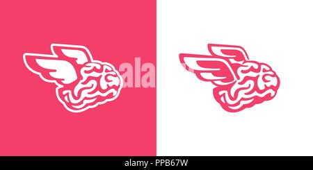 Il cervello con ali vola illustrazione vettoriale. Il cervello del sognatore Illustrazione Vettoriale