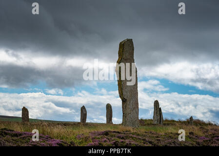 Anello di Brodgar, circa 2500 BC, neolitica Stone Circle, Henge, Sito Patrimonio Mondiale dell'UNESCO, Orkney continentale, Scozia Foto Stock