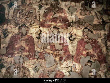 India. Grotte di Ajanta. Particolare degli affreschi all'interno della grotta numero 2. Le scene di vita del principe Visvantara, uno dei Buddha incarnazioni. 5. secolo. UNESCO - Sito Patrimonio dell'umanità. Foto Stock