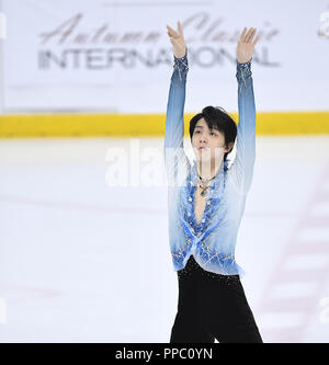 Oakville, Ontario, Canada. Xxi Sep, 2018. Yuzuru Hanyu del Giappone esegue in uomini del programma a breve durante l'autunno 2018 Classic International a sedici miglia di complessi sportivi in Oakville, Ontario, Canada, 21 settembre 2018. Credito: AFLO/Alamy Live News Foto Stock