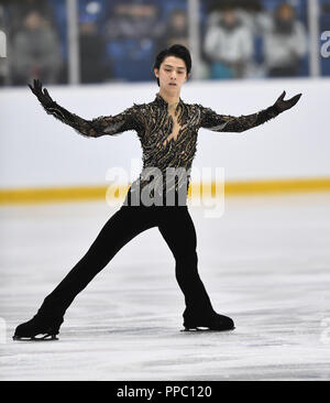 Oakville, Ontario, Canada. Il 22 settembre, 2018. Yuzuru Hanyu del Giappone esegue in uomini del pattinaggio gratuito durante il 2018 Autunno classiche internazionali a sedici miglia di complessi sportivi in Oakville, Ontario, Canada, 22 settembre 2018. Credito: AFLO/Alamy Live News Foto Stock