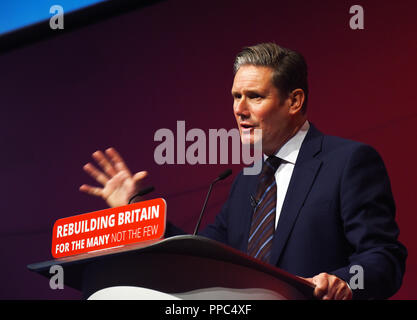 Liverpool, Regno Unito. 25 Settembre, 2018. Keir Starmer Segretario ombra ofState Eiting per l'Unione europea Credito: Della Batchelor/Alamy Live News Foto Stock