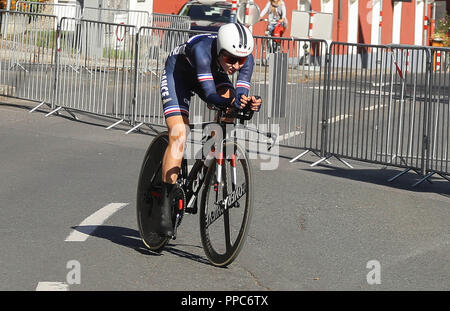 Innsbruck, Austria. Il 25 settembre 2018. Juliette Labous (Francese) durante il 2018 strada UCI Campionati del mondo, le donne elite cronometro individuale su Settembre 25, 2018 a Innsbruck, Austria - Photo Laurent Lairys / DPPI Credito: Laurent Lairys/Agence Locevaphotos/Alamy Live News Foto Stock