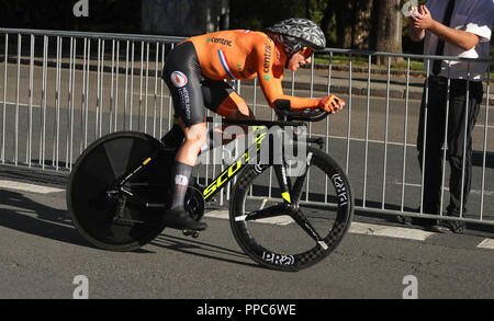 Innsbruck, Austria. Il 25 settembre 2018. Annemiek Van Vleuten (Paesi Bassi) durante il 2018 strada UCI Campionati del mondo, le donne elite cronometro individuale su Settembre 25, 2018 a Innsbruck, Austria - Photo Laurent Lairys / DPPI Credito: Laurent Lairys/Agence Locevaphotos/Alamy Live News Foto Stock