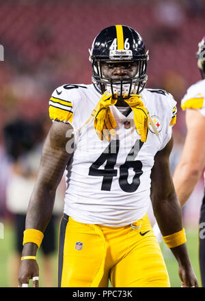 Tampa, Florida, Stati Uniti d'America. 24Sep, 2018. Pittsburgh Steelers linebacker Matthew Thomas (46) prima che il gioco tra il Pittsburgh Steelers e il Tampa Bay Buccaneers presso Raymond James Stadium di Tampa, Florida. Del Mecum/CSM/Alamy Live News Foto Stock