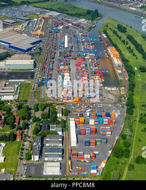 Vista aerea, porto di Duisburg sul Reno, posizione logistica Logport 1, container port, Rheinhausen, Duisburg, la zona della Ruhr Foto Stock