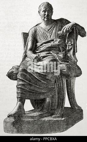Menander (342/41-290 BC). Tragediografo greco e il più noto rappresentativi di Athenian nuova commedia. Ritratto. Incisione. Historia Universale, 1881. Foto Stock