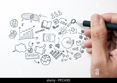 Business doodle set di icone - disegnata a mano Foto Stock