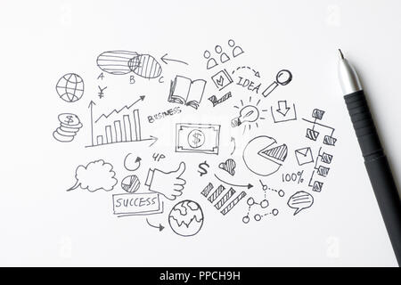 Business doodle set di icone - disegnata a mano Foto Stock