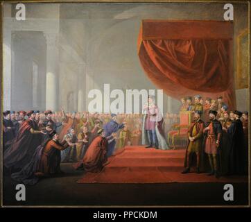 Wincenty Smokowski (1797-1876) Polish-Lithuanian pittore. Bathory Spethen inaugurando università di Vilnius nel 1579. Vilnius Picture Gallery. La Lituania. Foto Stock