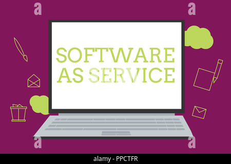 Testo della scrittura la scrittura di software come servizio. Concetto significato On Demand con licenza su abbonamento e ospitati centralmente. Foto Stock