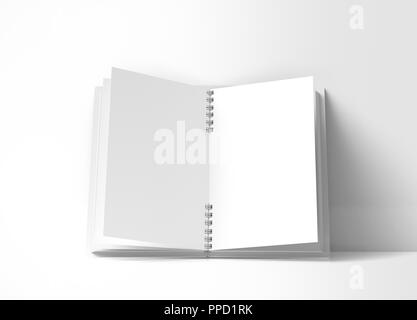 Aprire il notebook in bianco su sfondo bianco in 3D rendering Foto Stock