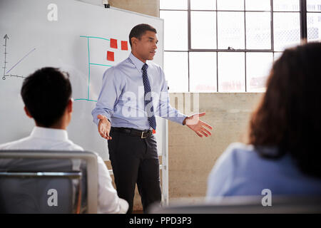 Imprenditore gesticolando durante una presentazione close up Foto Stock