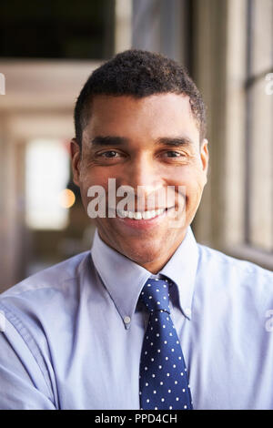 Sorridente razza mista imprenditore, ritratto verticale Foto Stock
