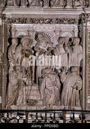 PRESENTACION EN EL TEMPLO - DETALLE DEL TRASCORO DE LA CATEDRAL DE AVILA - SIGLO XVI. Autore: GIRALDO LUCAS / RODRIGUEZ JUAN. Posizione: CATEDRAL-interno. AVILA. Spagna. Foto Stock