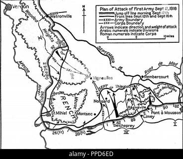 Questa mappa mostra la prima U.S. Attacco dell'esercito sulla San Mihiel salienti e nel settembre 1918. La xlii divisione è parte della IV Corps e attaccati a nord verso Vigneulles. Foto Stock