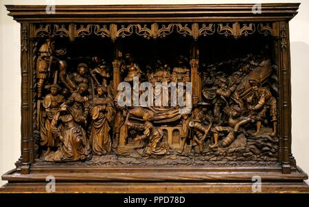 Zoccolo di un retablo, scomparto di predella con scene della Passione di Cristo. Seguace di Henrik Douwermann, Kalkar (?), c. 1540. Oak. Germania. Museo Schnu ditgen. Colonia, Germania. Foto Stock