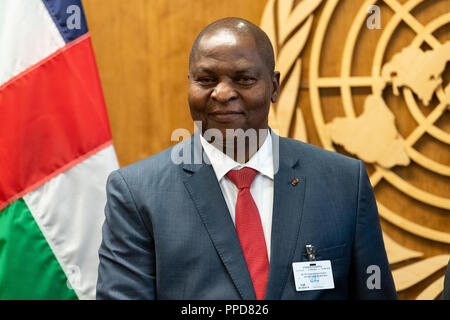 Faustin Touadera Archange, Presidente della Repubblica Centrafricana, presso le Nazioni Unite a New York City. La 73a Assemblea generale delle Nazioni Unite è ospitato a New York dal 18 settembre - 5 ottobre 2018. Foto Stock