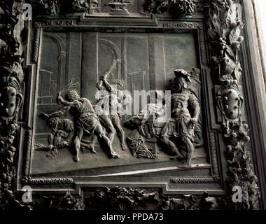 L'Italia. Duomo di Pisa. Flagellazione di Cristo. Dettaglio del cancello principale. Il XVII secolo. Foto Stock