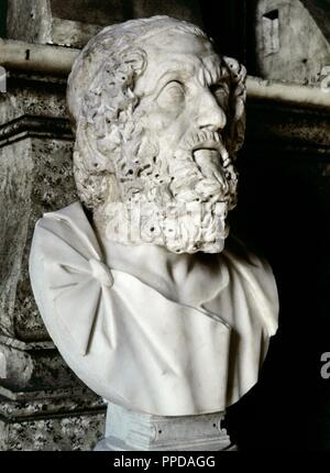 Omero (c.VIII secolo). Il greco poeta epico. Busto. Copia di un originale in formato dal II secolo A.C. Musei Capitolini di Roma, Italia. Roma. L'Italia. Foto Stock