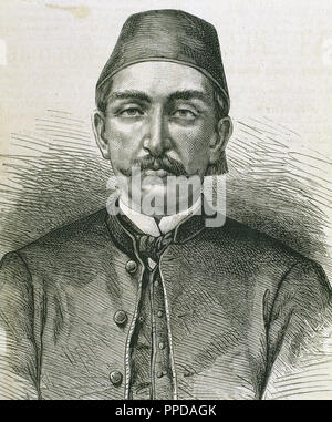 Abdul Hamid II (1842-1918). Sultano dell'Impero Ottomano (1876-1909). Figlio di Abd'lmecit I, subentrato a suo fratello Murat V, deposto mediante Midhat Pascià. Egli ha promulgato una costituzione (1876). Diciannovesimo secolo incisione. Foto Stock