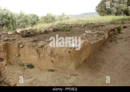 Arte micenea La Grecia. Palazzo di Nestor, vicino a Pylos. 1300-1200 A.C. Età del Bronzo. Rovine. Dispensa. Regione del Peloponneso. Foto Stock