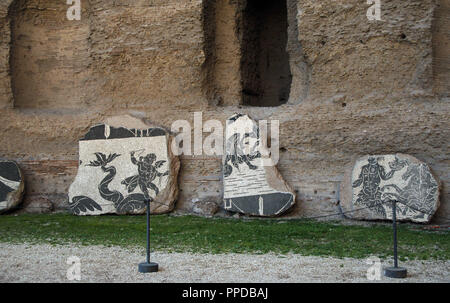 L'Italia. Roma. Terme di Caracalla. Antica pubblico romano il centro per il tempo libero. Edificio durante regna di Settimio Severo e Caracalla. 213-217 d.c. Frammento di mosaico. Foto Stock