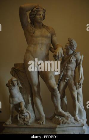 Ludovisi Dioniso. Statua di Dioniso con pantera e Satiro. Il marmo. Opera romana del II secolo D.C. Palazzo Altemps. Museo Nazionale Romano. Roma. L'Italia. Foto Stock