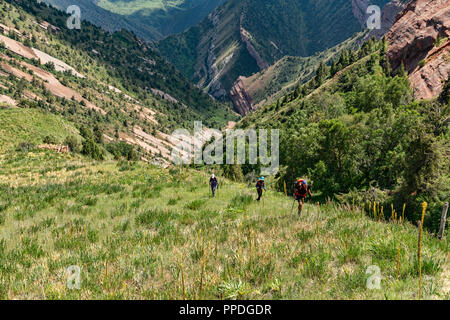 La altezze incredibili di Alay Trek nel sud-ovest del Kirghizistan che prende in 4 3000+ metro passa. Foto Stock