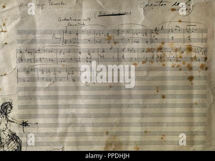 Enrique Granados (1867-1916). Lo spagnolo del compositore e pianista. Racconti di infanzia. Manoscritto autografo del musicista è dedicato a suo figlio Eduardo. Collezione privata. Foto Stock