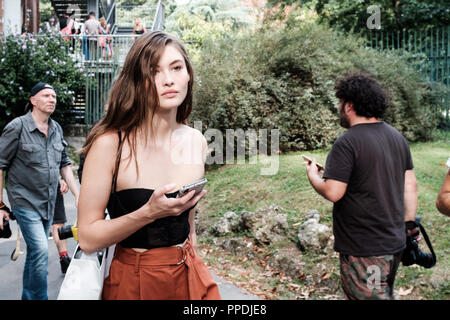 Milano, Italia, 22 Sett. 2018: Grazia Elisabetta dopo la filosofia di Lorenzo Serafini fashion show durante la settimana della moda milanese Primavera/Estate 2019 Foto Stock