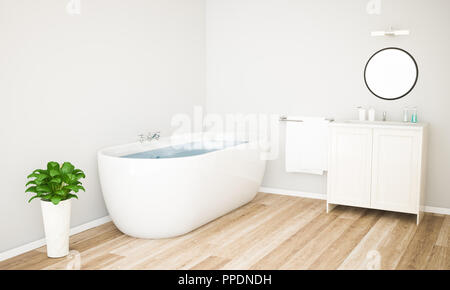 Vasca da bagno con acqua calda in bagno il rendering 3D Foto Stock