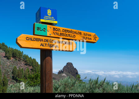 Il cratere Marteles, picchi del paesaggio protetto, Paisaje Protegido de Las Cumbres, Gran Canaria Island, Isole Canarie, Spagna, Europa Foto Stock