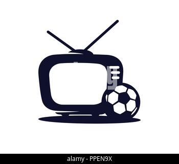 Il calcio TV icona vettore in uno stile piatto isolato su sfondo bianco. Sport TV. TV con pallone da calcio illustrazione vettoriale. Trasmissione del calcio ma Illustrazione Vettoriale