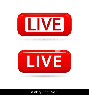 Lo streaming live segni vettore isolato su sfondo bianco. Live TV broadcasting. Live streaming video icona vettore. Illustrazione Vettoriale