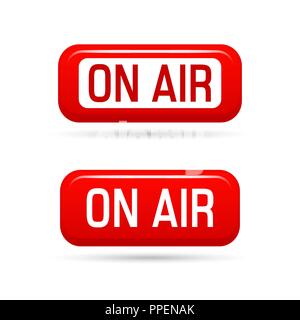 Sul vettore aereo segno isolato su sfondo bianco. Live Stream simbolo. Illustrration on-air segno, media di trasmissione audio, la radio e la televisione record. Su Illustrazione Vettoriale