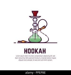 Hookah stile di linea banner Illustrazione Vettoriale