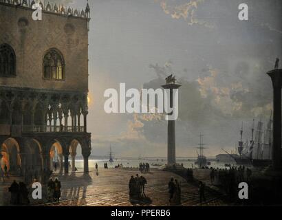 Friedrich Nerly (1807-1878). Pittore tedesco. Piazzetta a Venezia al chiaro di luna, 1842. Wallraf-Richartz Museum. Colonia. Germania. Foto Stock