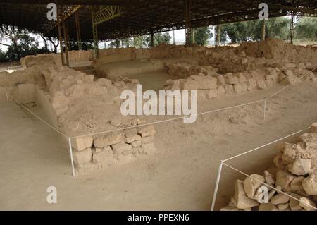 Arte micenea La Grecia. Palazzo di Nestor, vicino a Pylos. 1300-1200 A.C. Età del Bronzo. Rovine. Regina Hall. Regione del Peloponneso. Foto Stock