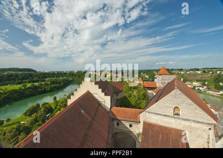 Burghausen Castello. Panorama del castello più lungo complesso in Europa (1.043 m) Alta Baviera, Germania Foto Stock