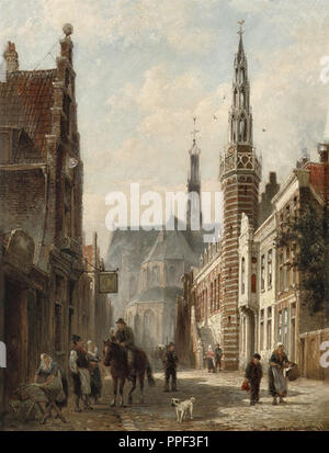 Dommersen Cornelis Christiaan - la Langestraat con il municipio e la St Laurens Chiesa Alkmaar Foto Stock