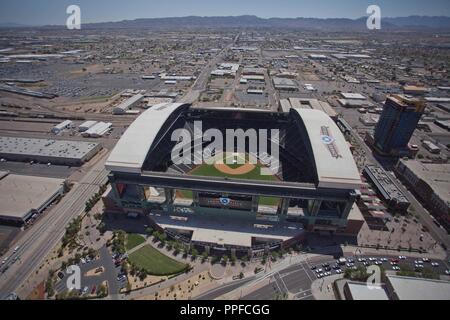 Chase Field Stadium, casa degli Arizona Diamondbacks Major League Baseball in franchising, MLB. vista aerea di Phoenix, Tempe, Peoria, Mesa, Chandler, Glendal Foto Stock