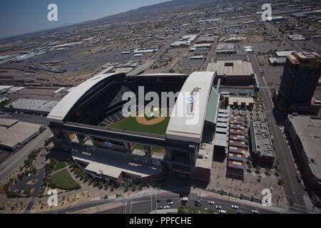 Chase Field Stadium, casa degli Arizona Diamondbacks Major League Baseball in franchising, MLB. vista aerea di Phoenix, Tempe, Peoria, Mesa, Chandler, Glendal Foto Stock