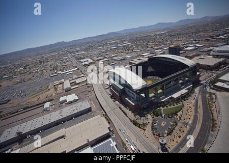 Chase Field Stadium, casa degli Arizona Diamondbacks Major League Baseball in franchising, MLB. vista aerea di Phoenix, Tempe, Peoria, Mesa, Chandler, Glendal Foto Stock