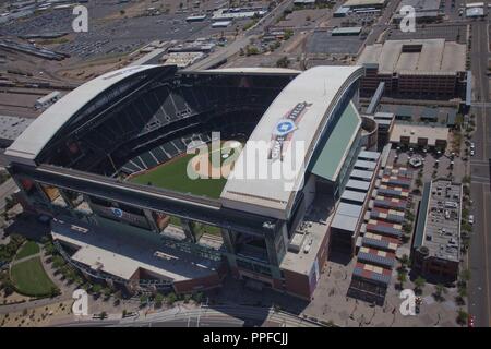 Chase Field Stadium, casa degli Arizona Diamondbacks Major League Baseball in franchising, MLB. vista aerea di Phoenix, Tempe, Peoria, Mesa, Chandler, Glendal Foto Stock