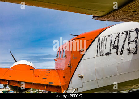 Viste Exteriorr dell'Alaska Aviation Museum si trova sul Lago di cappa ad Anchorage in Alaska Foto Stock