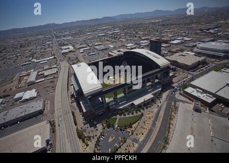 Chase Field Stadium, casa degli Arizona Diamondbacks Major League Baseball in franchising, MLB. vista aerea di Phoenix, Tempe, Peoria, Mesa, Chandler, Glendal Foto Stock