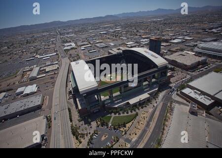 Chase Field Stadium, casa degli Arizona Diamondbacks Major League Baseball in franchising, MLB. vista aerea di Phoenix, Tempe, Peoria, Mesa, Chandler, Glendal Foto Stock